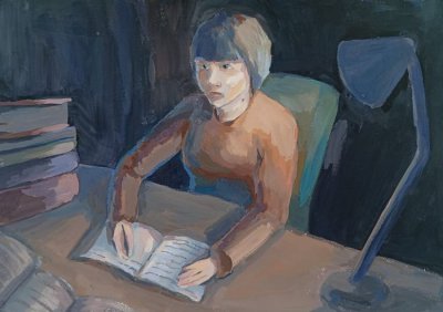 Белозерова Лидия-За уроками. Автопортрет
